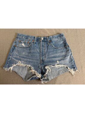 Levis 501 High-Waisted Distressed Denim Shorts Button Fly - Womens Medium